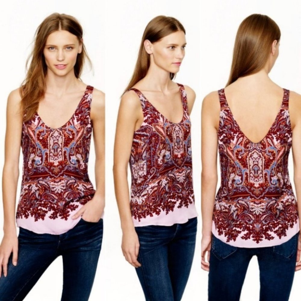 J Crew 100% Silk Bohemian Cate Camisole Tank Top Size 00 Pink Purple HIMYM Boho